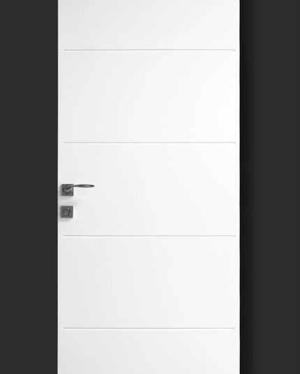 Ușă de interior Quadro alb mat cu toc reglabil – design geometric modern, complet echipată