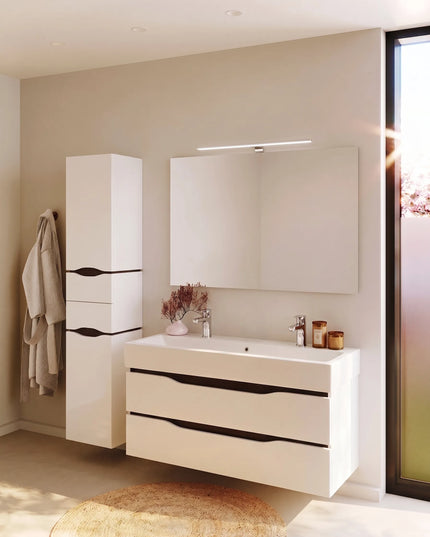 Mobilier de baie  suspendat  Venice , Alb+Wenge (Pinto 2 baterii)