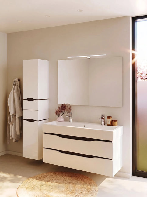 Mobilier de baie  suspendat  Venice , Alb+Wenge (Pinto 2 baterii)