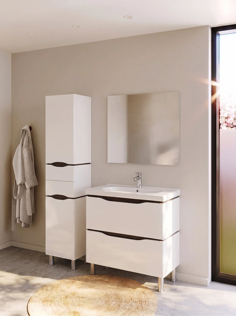 Mobilier de baie pe pardoseală Venice, Alb+Wenge (City)