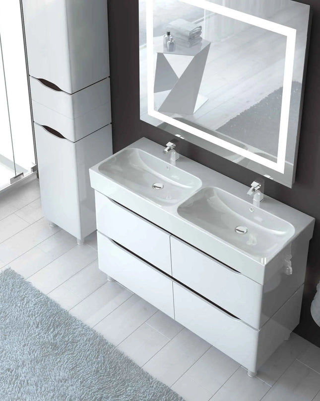 Mobilier de baie pe suspendat cu lavoar dublu Venice, Alb+Wenge