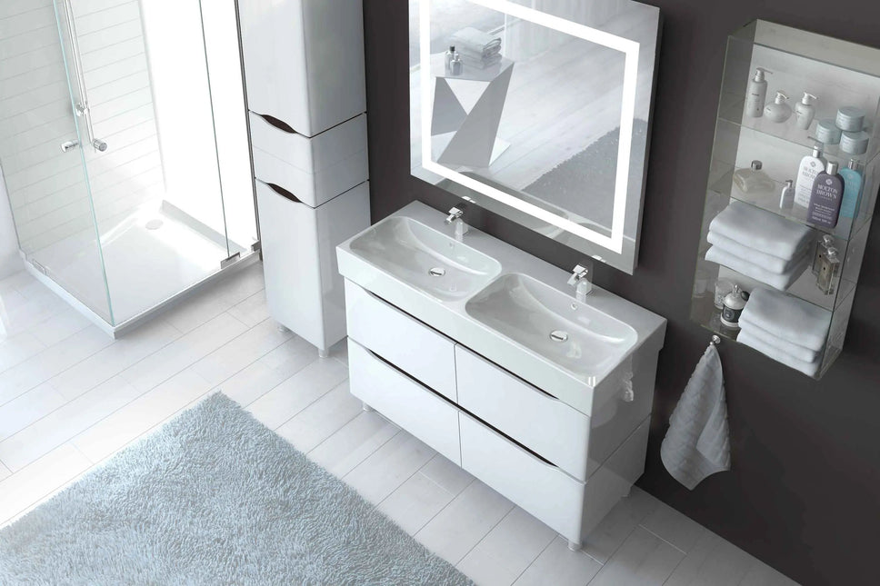 Mobilier de baie pe suspendat cu lavoar dublu Venice, Alb+Wenge