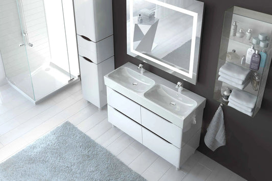 Mobilier de baie pe suspendat cu lavoar dublu Venice, Alb+Wenge