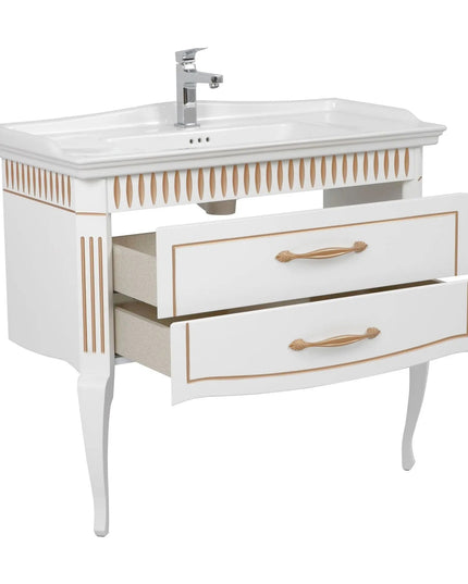 Mobilier de baie pe pardoseală Royal, Alb+auriu