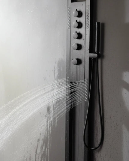 Panel de Duș Black Round – Design Modern cu Duș Tip Cascadă și Funcții Multiple