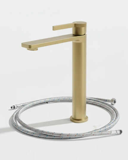 Baterie lavoar cu mâner rotund texturat vertical – finisaj auriu periat