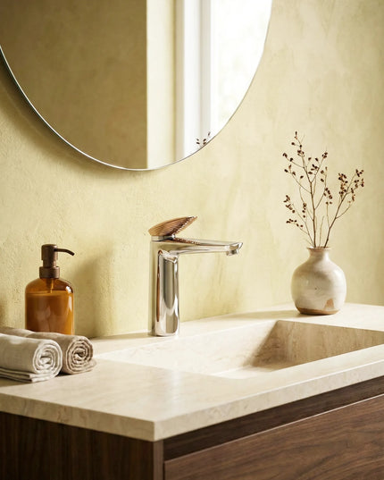 Baterie lavoar – Colecția Mevai – Crom + Rose gold