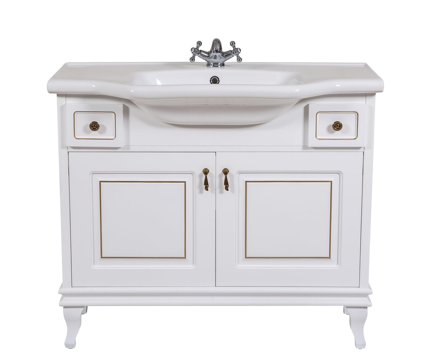 Mobilier de baie pe pardoseală Beatrice alb+auriu
