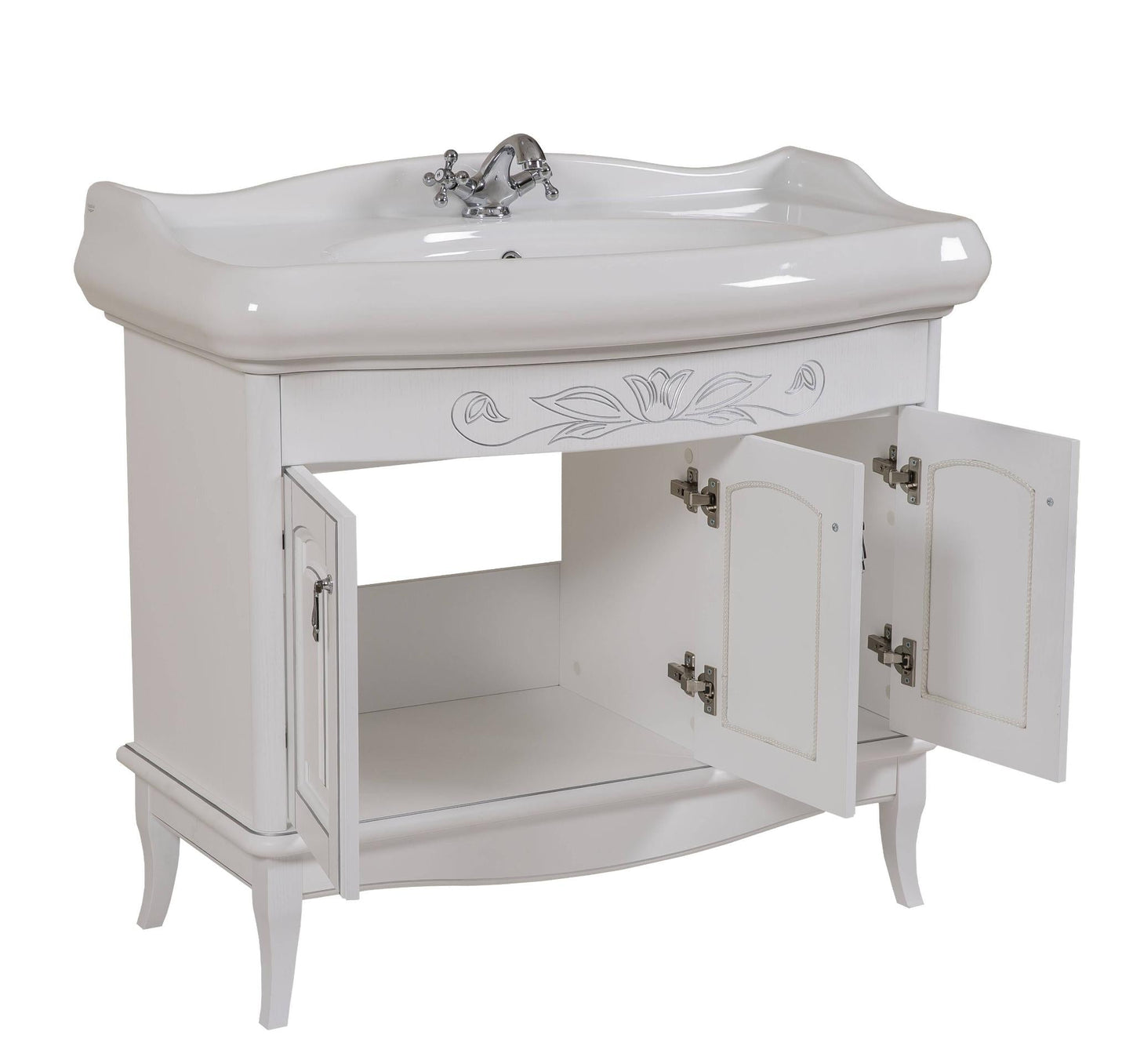 Mobilier de baie pe pardoseală Mikella, Alb+Crom