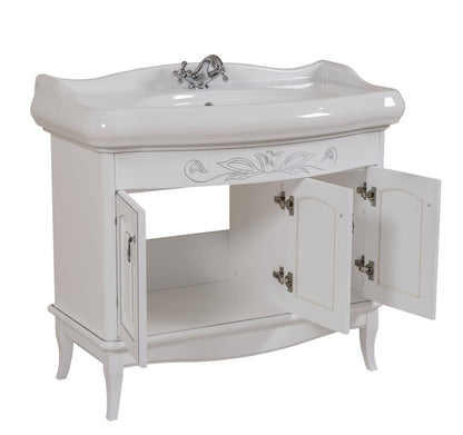 Mobilier de baie pe pardoseală Mikella, Alb+Crom