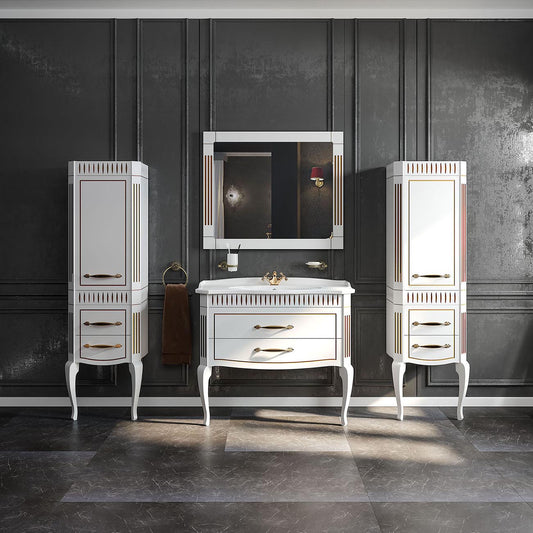 Mobilier de baie pe pardoseală Royal, Alb+auriu