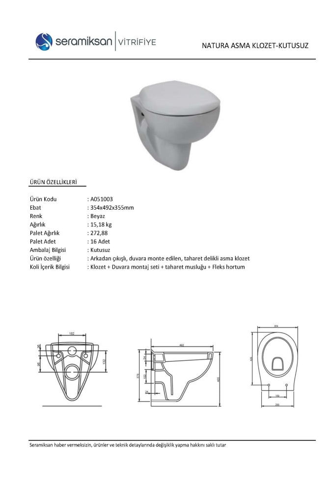 Vas WC suspendat Natura + Capac WC soft close