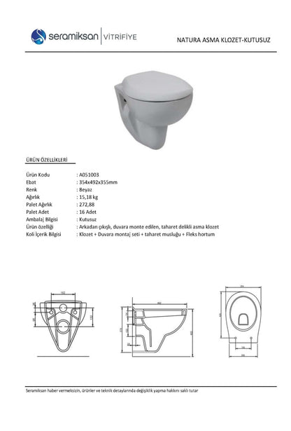 Vas WC suspendat Natura + Capac WC soft close