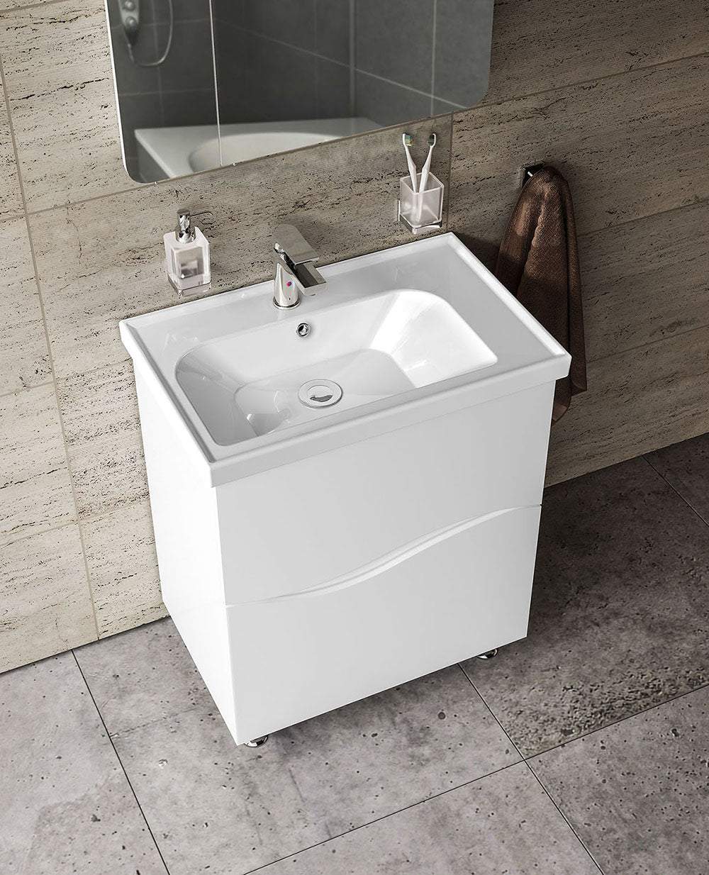 Mobilier de baie pe pardoseala Alfa alb