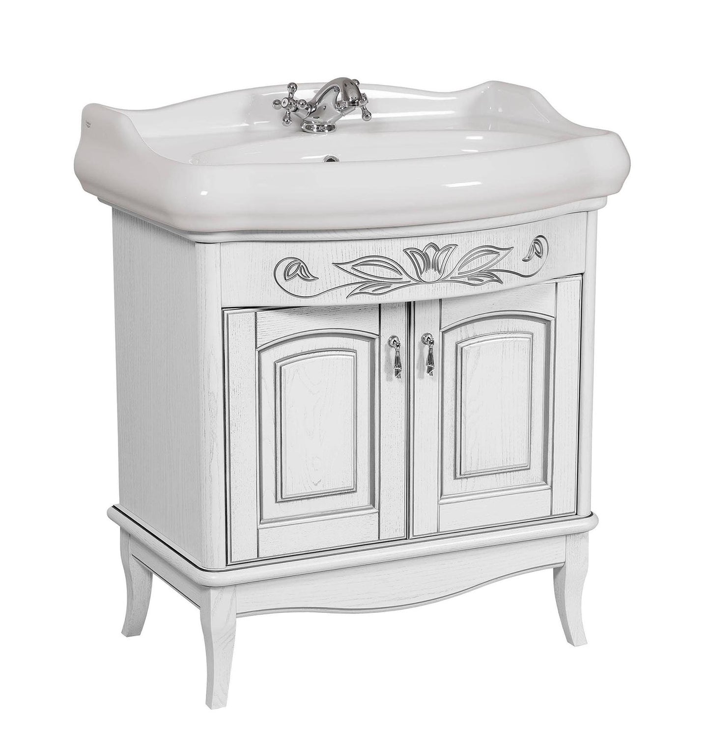 Mobilier de baie pe pardoseală Mikella, Alb+Crom