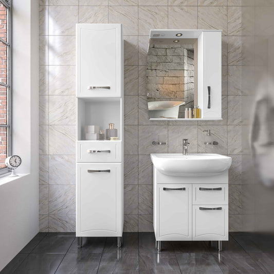 Mobilier de baie pe pardoseală cu sertar Decor, Alb