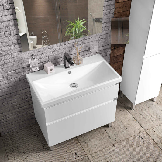 Mobilier de baie pe pardoseala Elite, Alb Mat