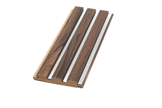 Panou Riflaj Decorativ Mdf, Stejar Inchis & Argintiu