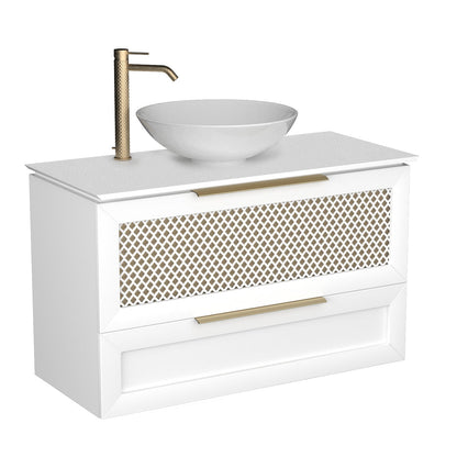 Mobilier de baie suspendat cu blat, Chic, White Satin