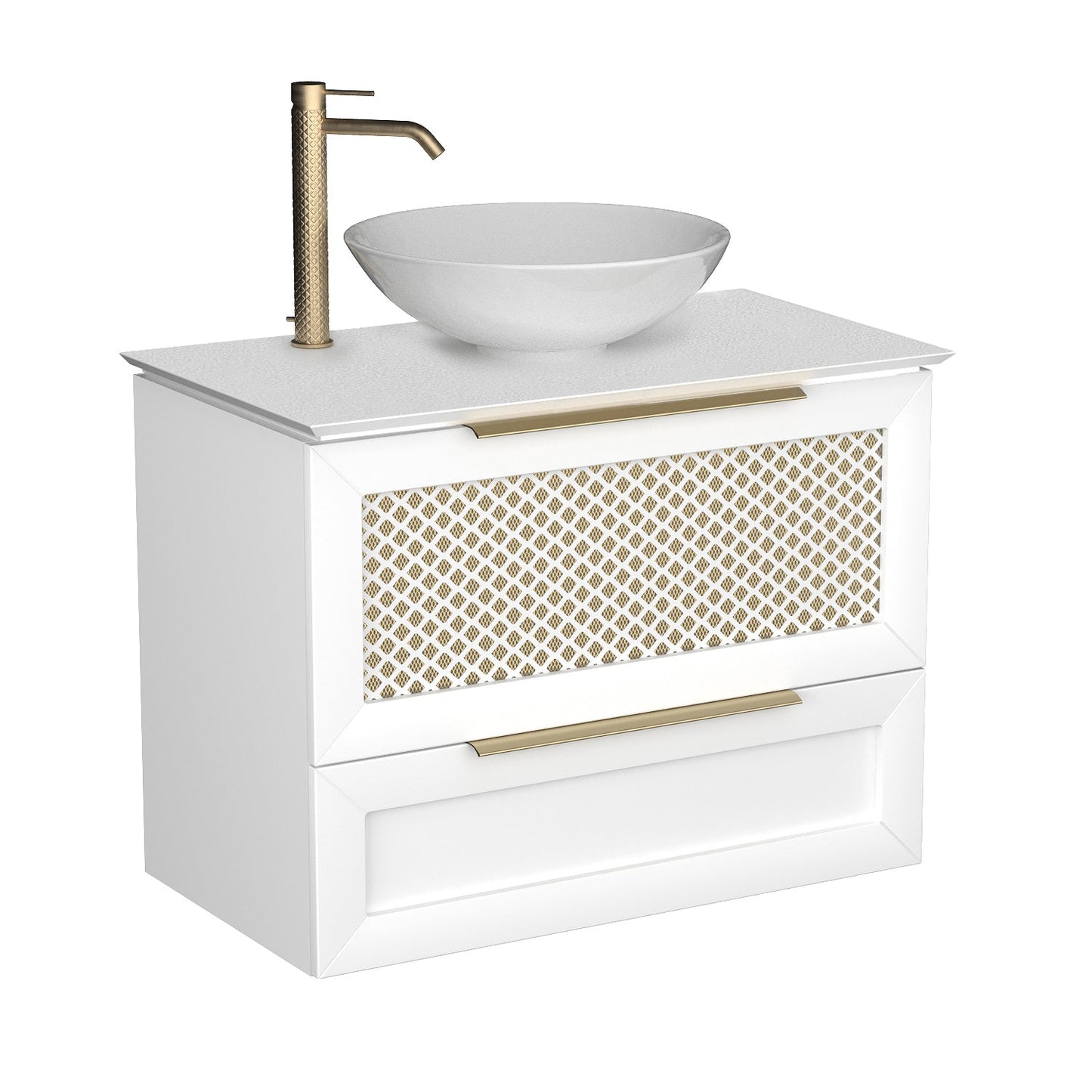 Mobilier de baie suspendat cu blat, Chic, White Satin
