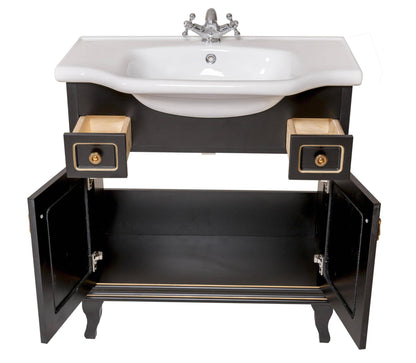 Mobilier de baie pe pardoseală Beatrice negru+auriu