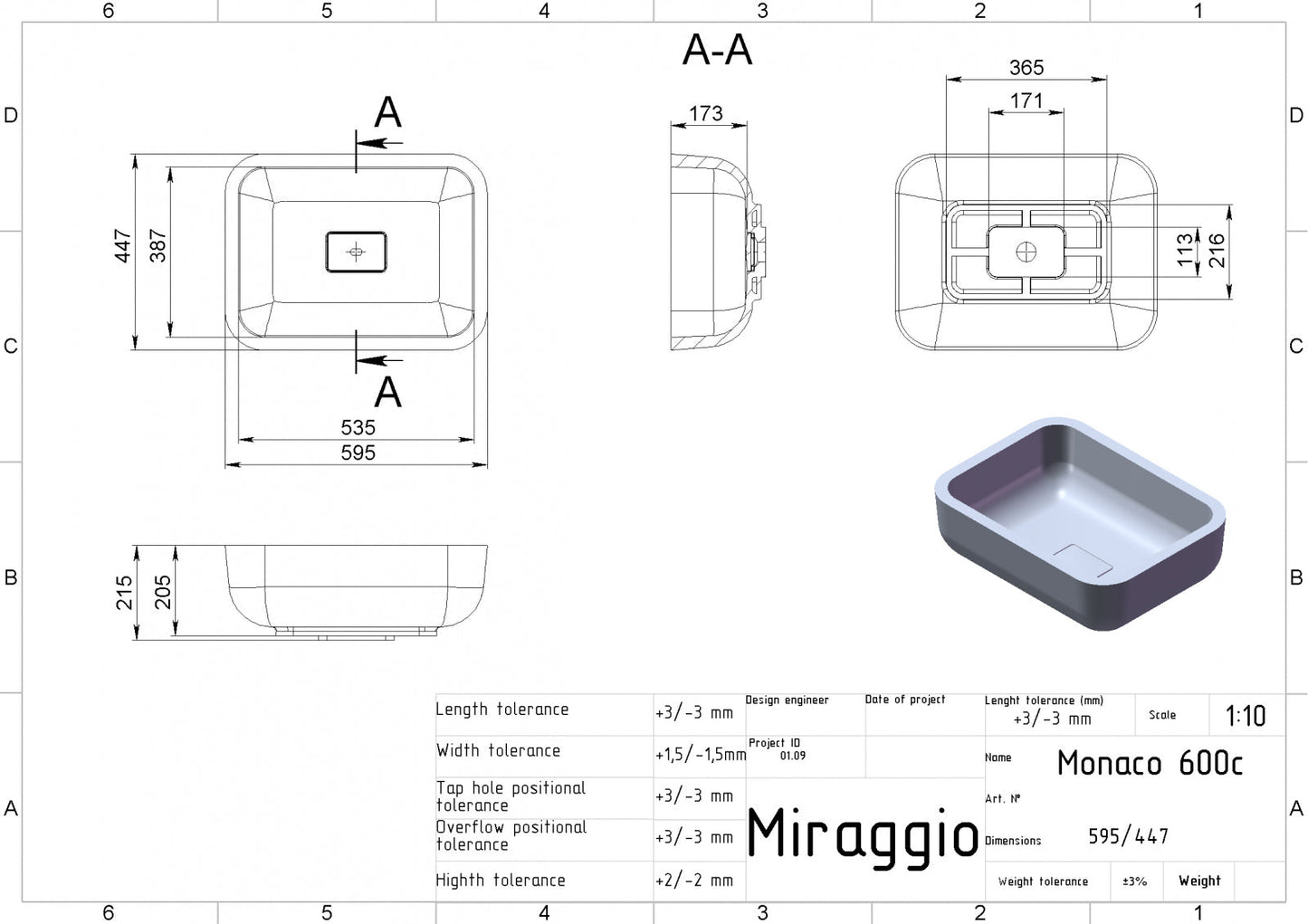 Lavoar MONACO 600 C RAL 9005 Mat