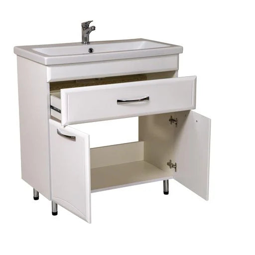 Mobilier de baie pe pardoseală cu sertar Decor, Alb