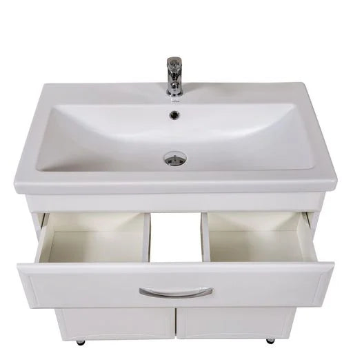 Mobilier de baie pe pardoseală cu sertar Decor, Alb
