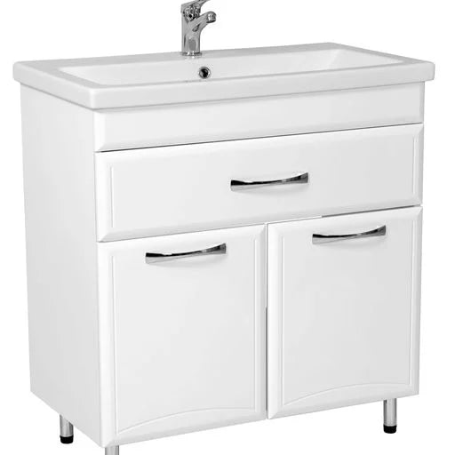 Mobilier de baie pe pardoseală cu sertar Decor, Alb