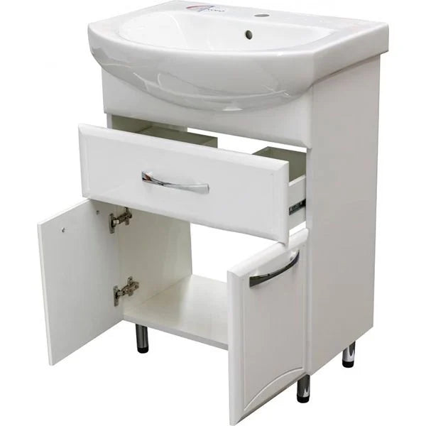 Mobilier de baie pe pardoseală cu sertar Decor, Alb