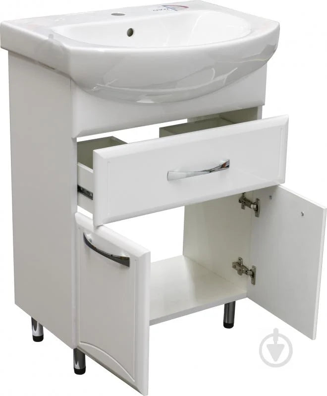 Mobilier de baie pe pardoseală cu sertar Decor, Alb
