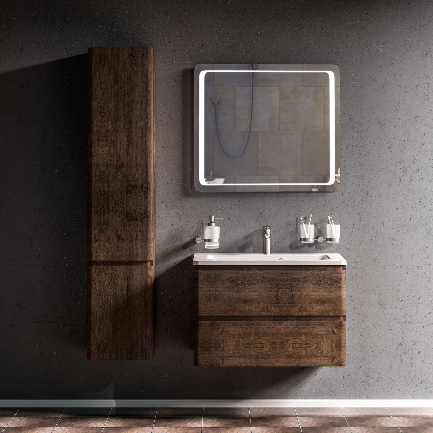 Mobilier de baie suspendat Accent castan