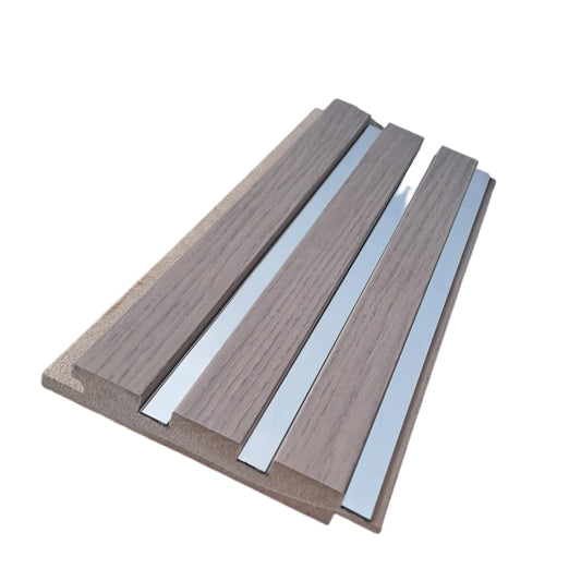 Panou Riflaj Decorativ Mdf, Night Oak & Argintiu