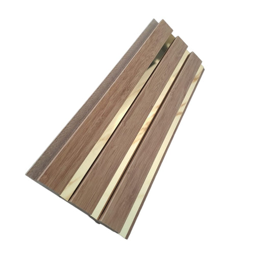 Panou Riflaj Decorativ Mdf, Nuc & Auriu