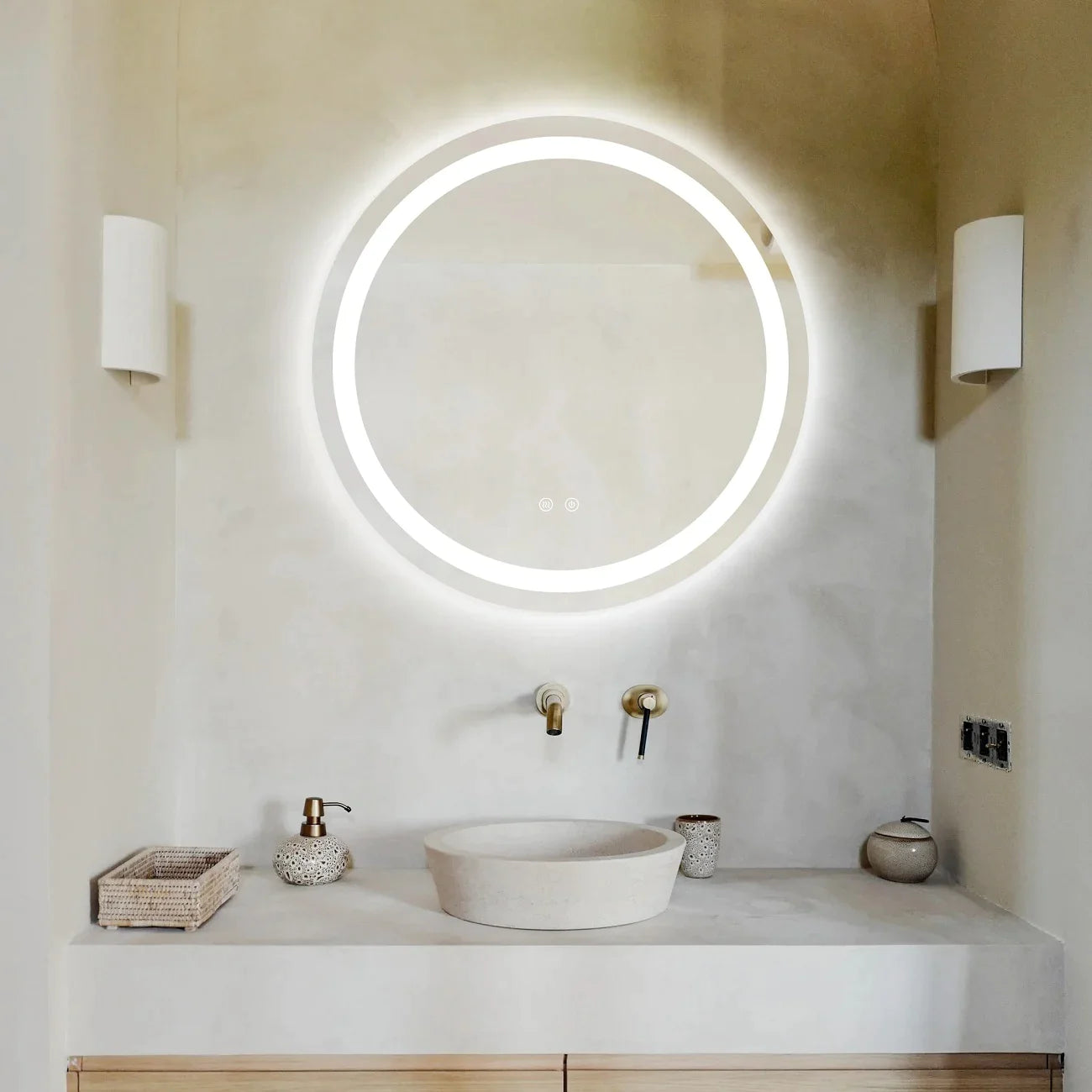 Oglindă Baie LED rotundă 70 cm cu functie Dezaburire  ,J105