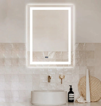 Oglinda LED Dreptunghiulara cu Ceas 80x60cm ,Trei Lumini J109
