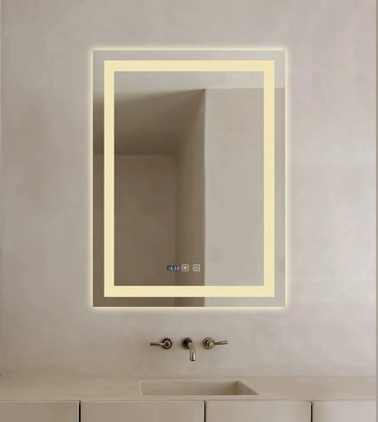 Oglinda LED Dreptunghiulara cu Ceas 80x60cm ,Trei Lumini J109