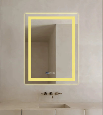 Oglinda LED Dreptunghiulara cu Ceas 80x60cm ,Trei Lumini J109