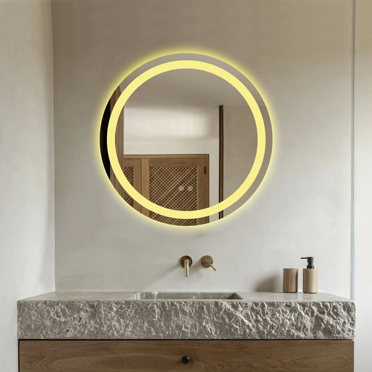 Oglinda LED Rotunda 60cm Functie Dezaburire si Touch și trei tipuri de lumină, J12