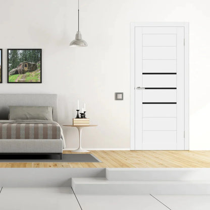 Ușă de interior DECO 06 White silk mat,cu sticlă neagră